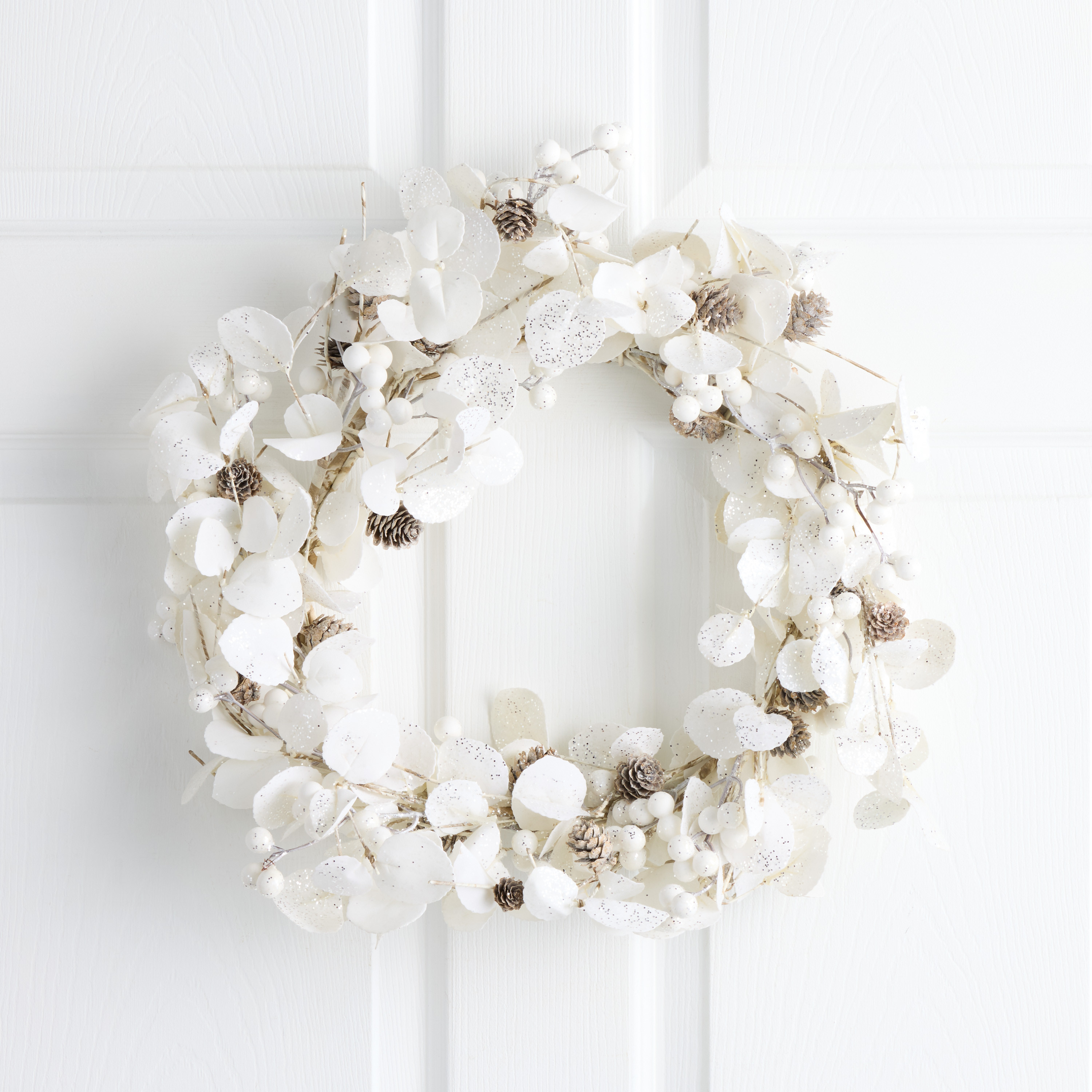 White Faux Eucalyptus with Pinecones and Berries Wreath | World Market