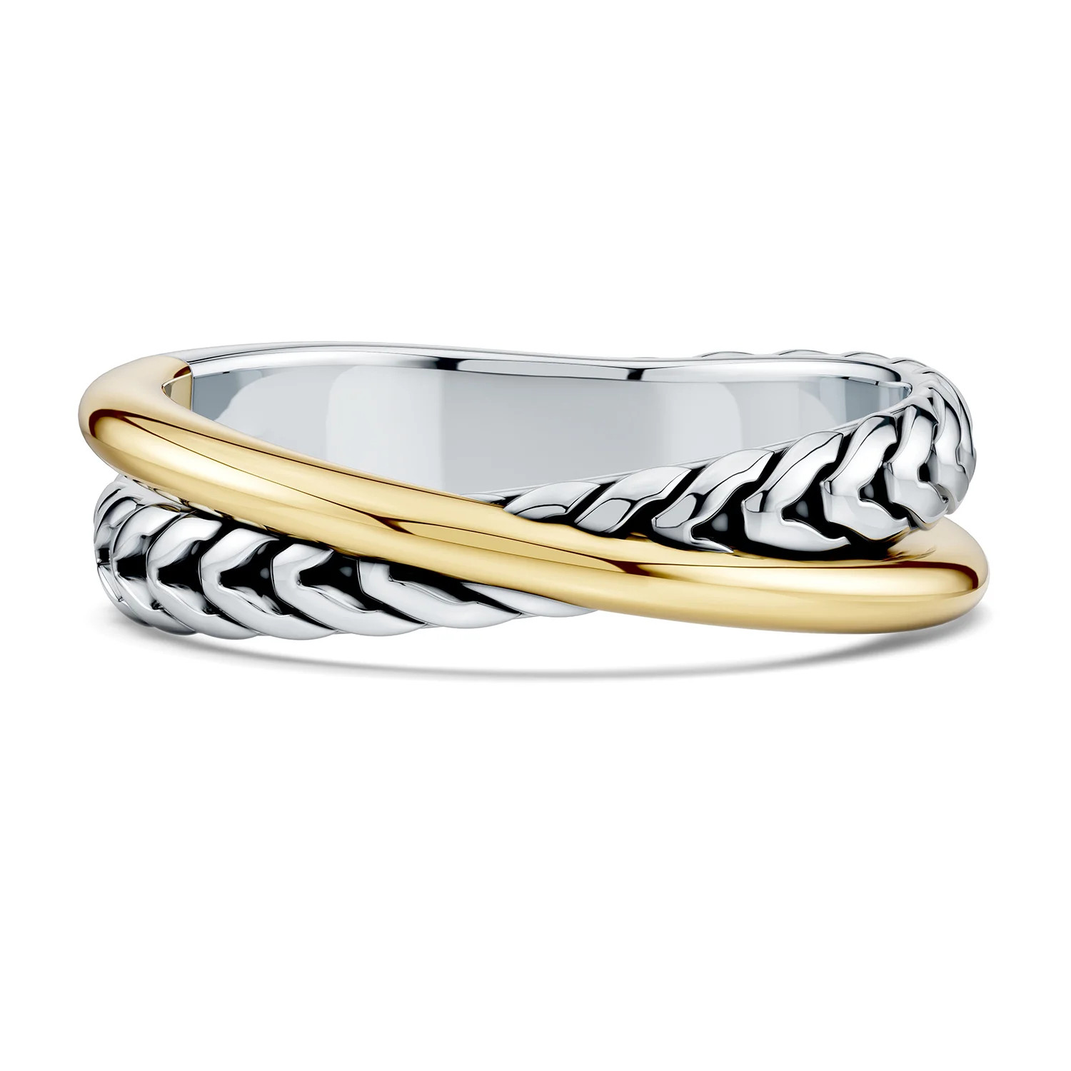 Oxidized Sterling Silver and 18K Yellow Gold Criss-Cross Comfort Fit Band | Angara US