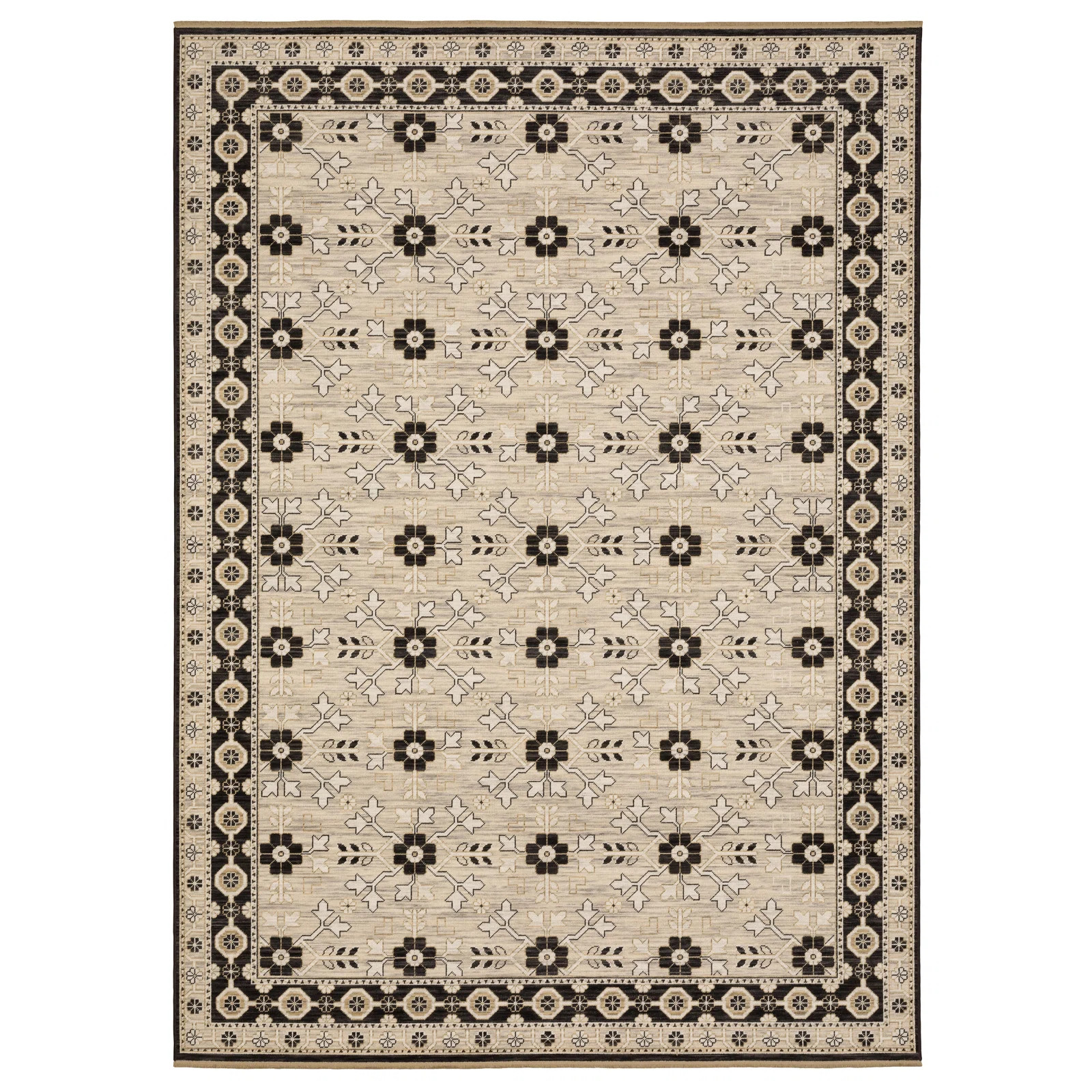 Joss & Main Abena Beige Black Floral Oriental Wool Rug & Reviews | Joss & Main | Joss & Main