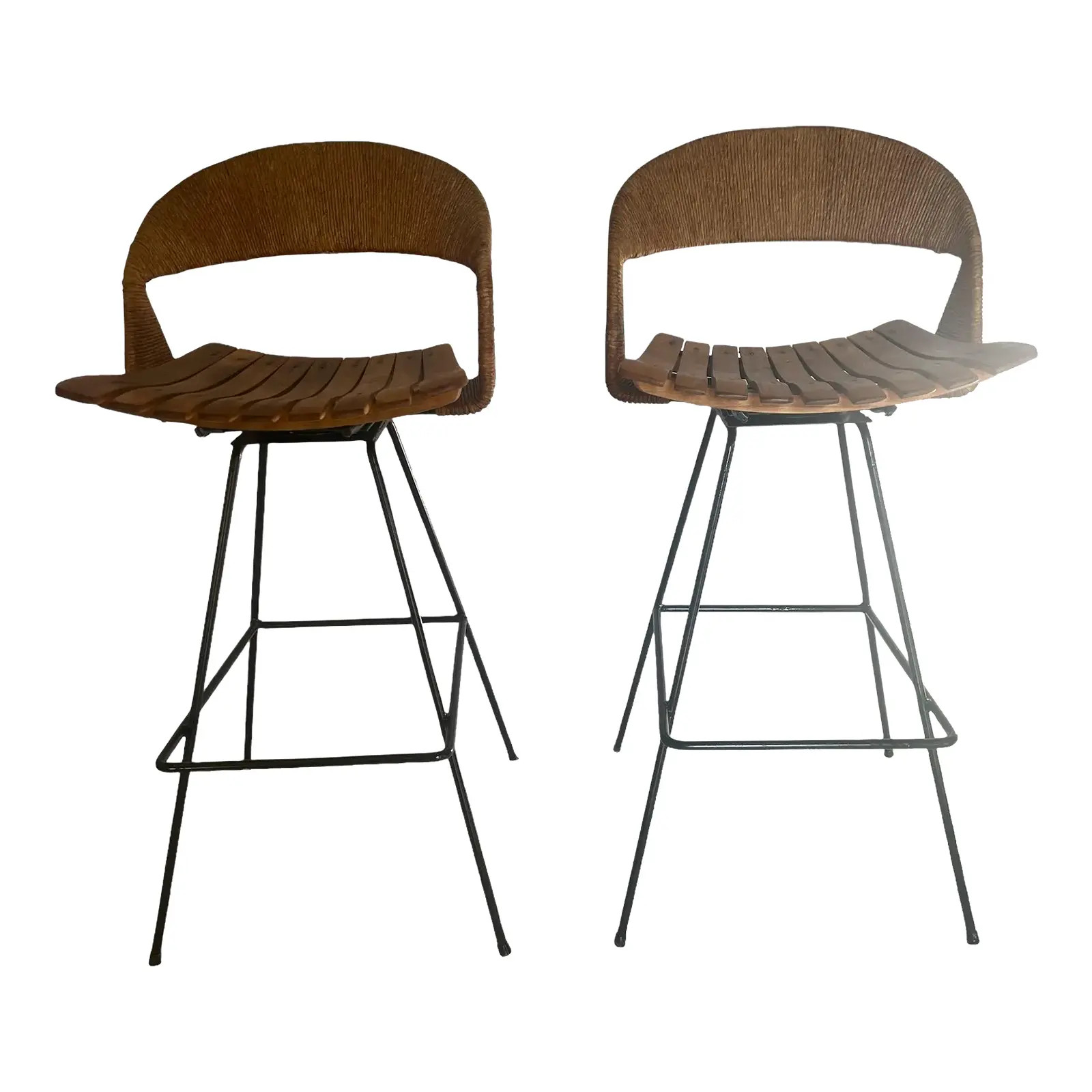 Pair of Arthur Umanoff Bar Height Swivel Stools | Chairish