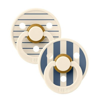 Bibs Studio Collection Colour Stripe Latex Pacifier 6-18 Months - Pink Ivory Steel Blue Mix - 2pk: BPA-Free, Phthalate-Free, Vents For Air Circulation | Target