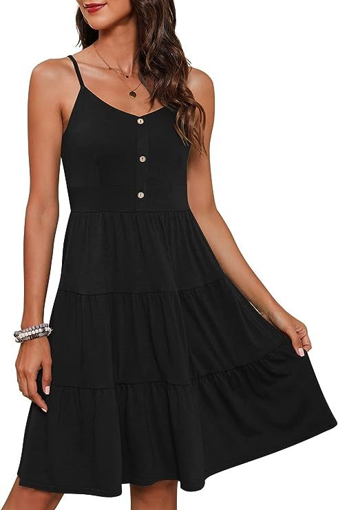 YATHON Sundresses for Women Casual Summer Beach Sleeveless Spaghetti Strap Dress Button Down Ruff... | Amazon (US)