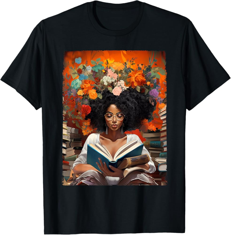 Black History Educated Reading Book Melanin Queen Afro Women T-Shirt | Amazon (US)