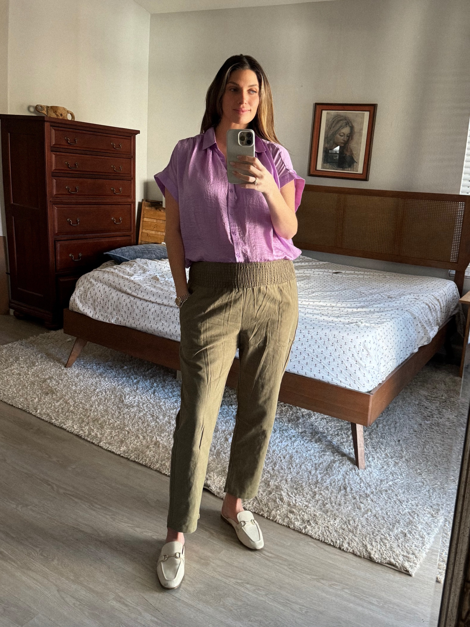Linen Maternity Pants and satin flowy shirts. #pregnancycomfort #dressthebump #pregnancyfashion #maternitypants 

#LTKBaby #LTKBump #LTKFamily