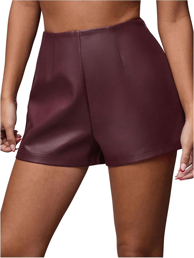 Floerns Women's Sexy High Waisted Faux Leather Shorts Drawstring Lace Up Festival Rave Shorts | Amazon (US)