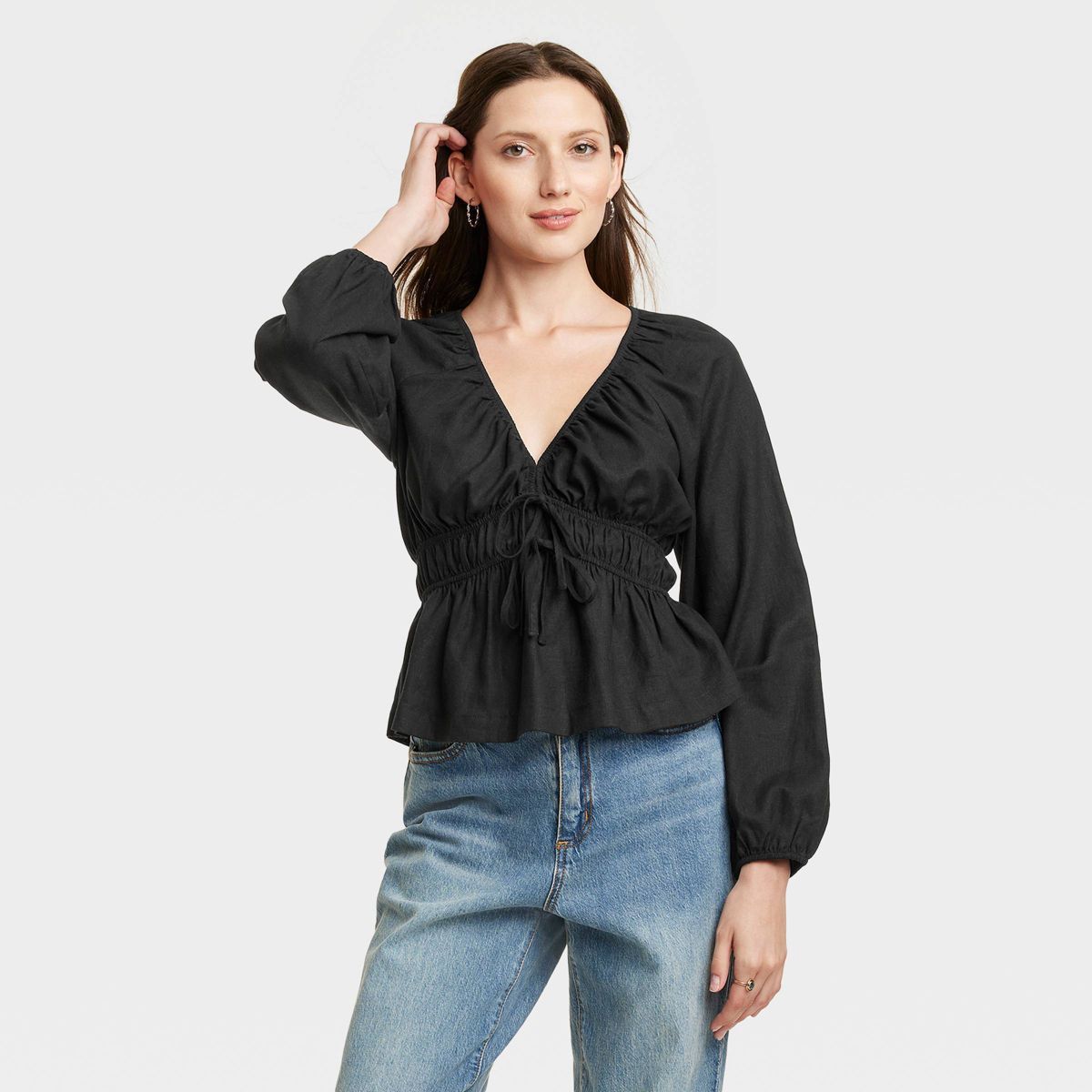 Women's Puff Long Sleeve Tie-Front Blouse - Universal Thread™ | Target