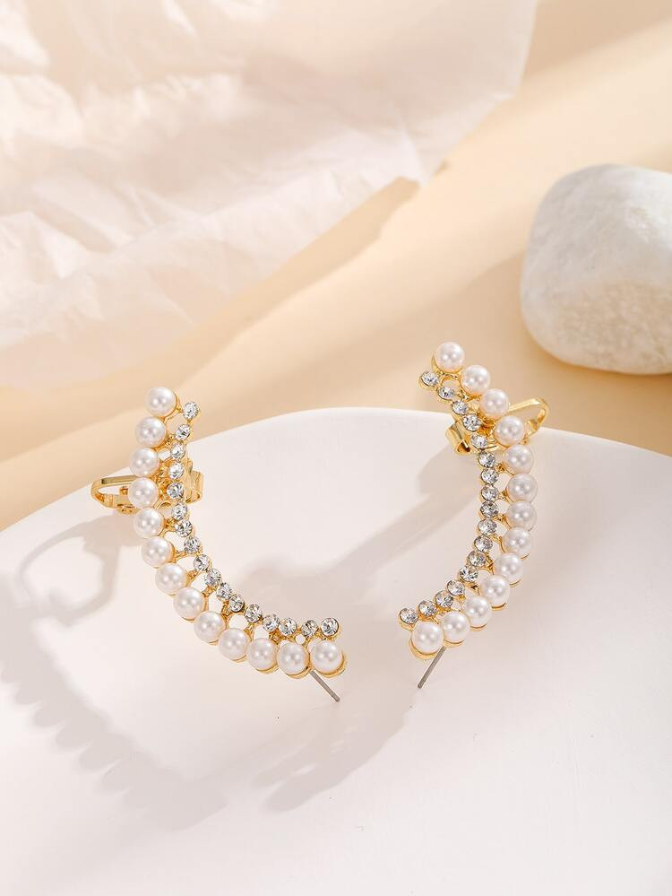 Faux Pearl & Rhinestone Decor Ear Climber | SHEIN