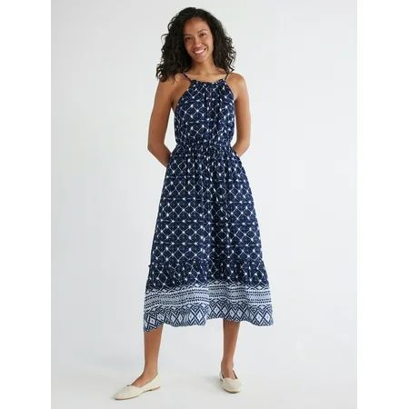 Time and Tru Women's Border Print Midi Dress, Sizes XS-XXXL | Walmart (US)