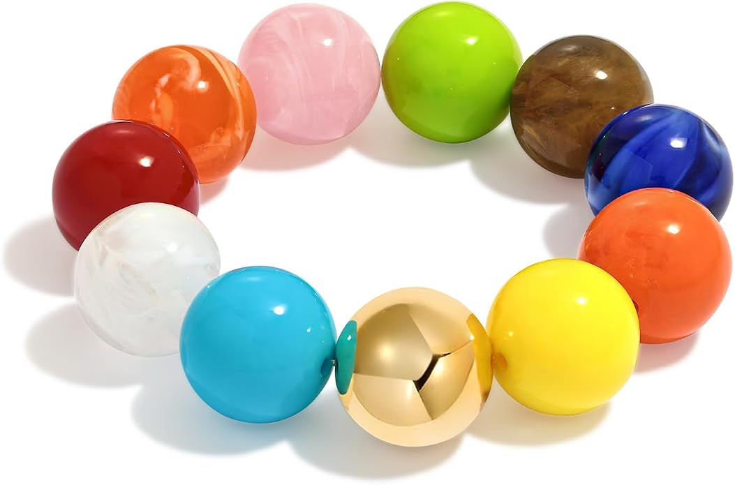 Multicolor Chunky Beaded Bracelet for Women Bold Acrylic Resin Stretch Bracelet Summer Beach Stat... | Amazon (US)
