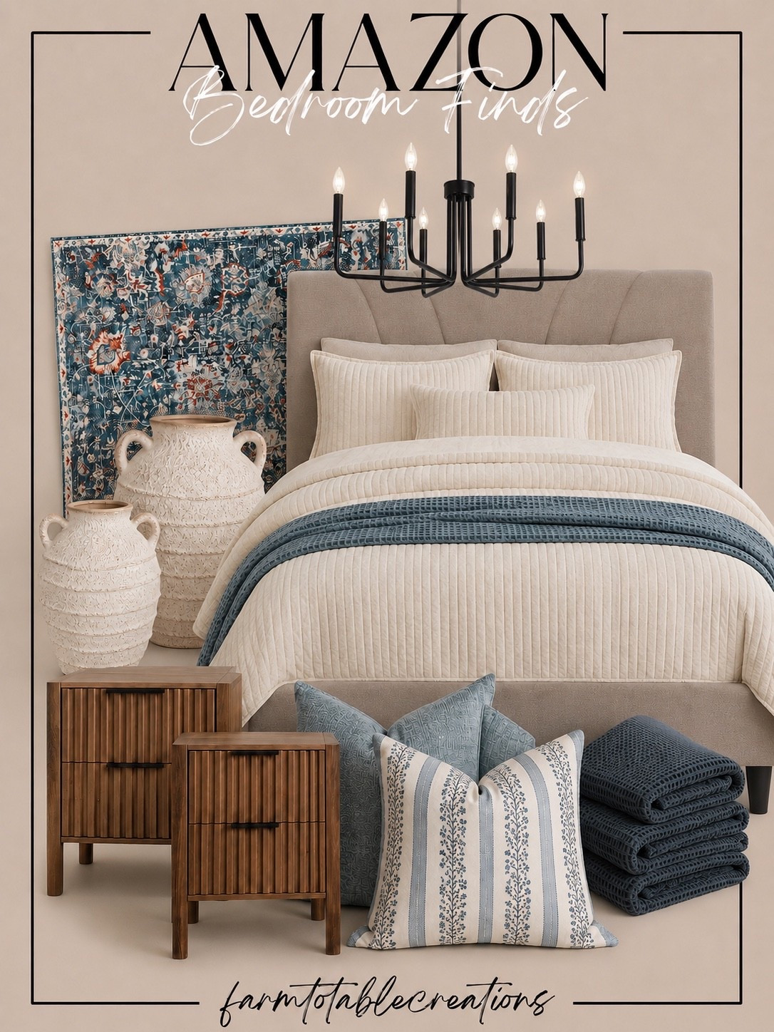 Classic Blue Bedroom Refresh 💙

This blue-and-white bedroom edit is the perfect mix of timeless, cozy, and elevated. From the upholstered bed and fluted nightstands to the layered bedding and vintage-inspired accents, every piece works together to create a designer look that feels both relaxed and refined.

Follow @farmtotablecreations on Instagram for more cozy home finds and trending decor.

✨ Shop these Amazon bedroom finds, including the bed, nightstands, chandelier, bedding, accent pillows, throw blanket, and decor pieces linked in my LTK! #LTKHome #AmazonHome #BedroomDecor #BedroomRefresh #BlueAndWhiteDecor #CozyBedroom #HomeDecorFinds #TraditionalStyle #InteriorInspiration #BedroomGoals

#LTKSaleAlert #LTKHome