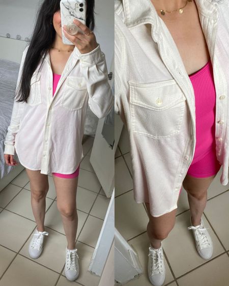 Ribbed romper: small // button top: xsmall // white sneakers: 6 // coin necklace 

Casual outfit, street wear, bodysuit, yoga workout, Amazon finds 

#LTKShoeCrush #LTKFitness #LTKActive
