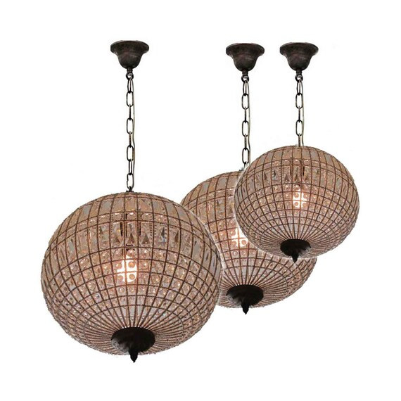3 Antique Style Sphere Orbit Globe Basket Crystal Beads French Ceiling Chandelier Replica + Chain... | Etsy (US)
