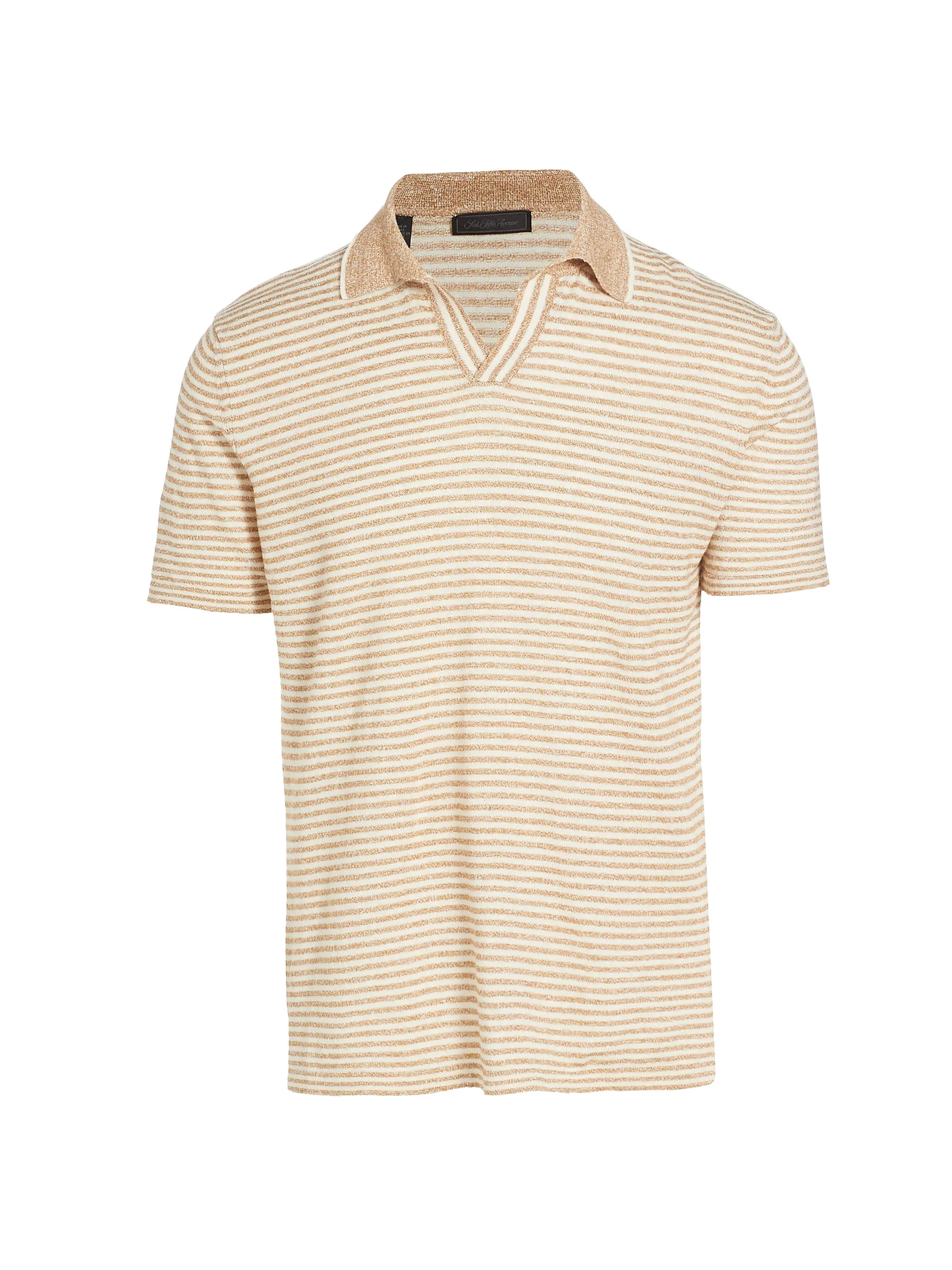 Shop Saks Fifth Avenue COLLECTION Beach Striped Linen &amp; Cotton Knit Polo Shirt | Saks Fifth A... | Saks Fifth Avenue