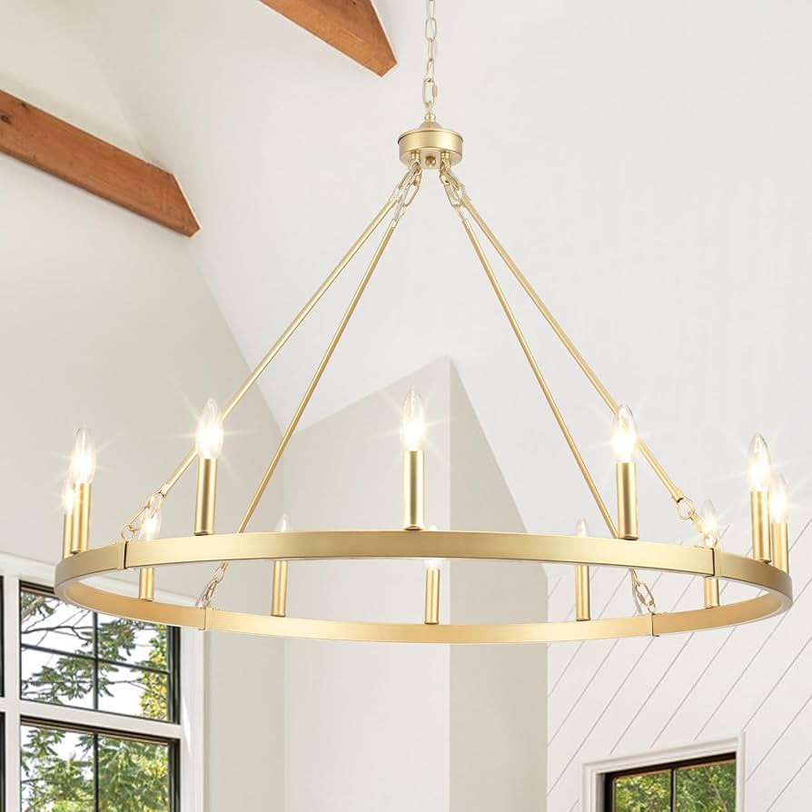 Gold Chandelier Dining Room Light Fixture Wagon Wheel Chandelier Round Industrial Modern Farmhous... | Amazon (US)
