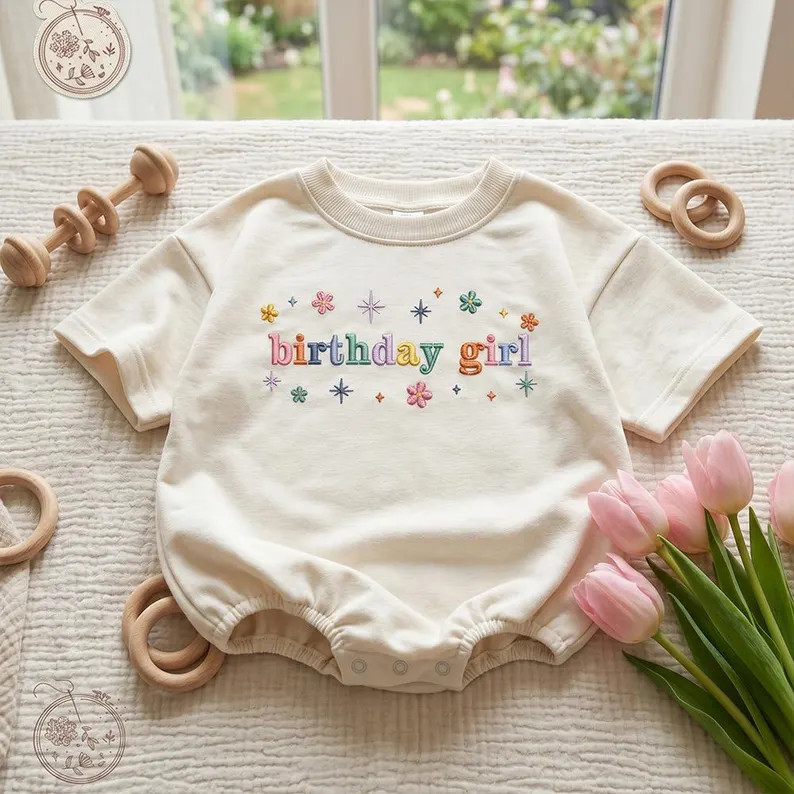 EMBROIDERED Birthday Girl Baby Romper, Baby Birthday Party Outfit, First Birthday Bodysuit, Baby ... | Etsy (Global)