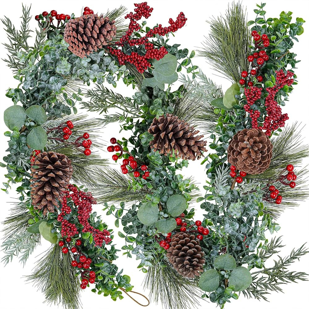 Winlyn 6' Long Artificial Eucalyptus and Pine Christmas Garland with Pine Cones Red Berries Pine ... | Amazon (US)