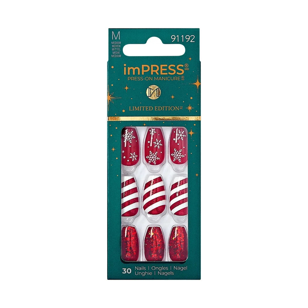imPRESS Holiday Press-On Nails, Truth or Dear, Red, Medium Length, Coffin Shape, 30 Ct. | Walmart (US)