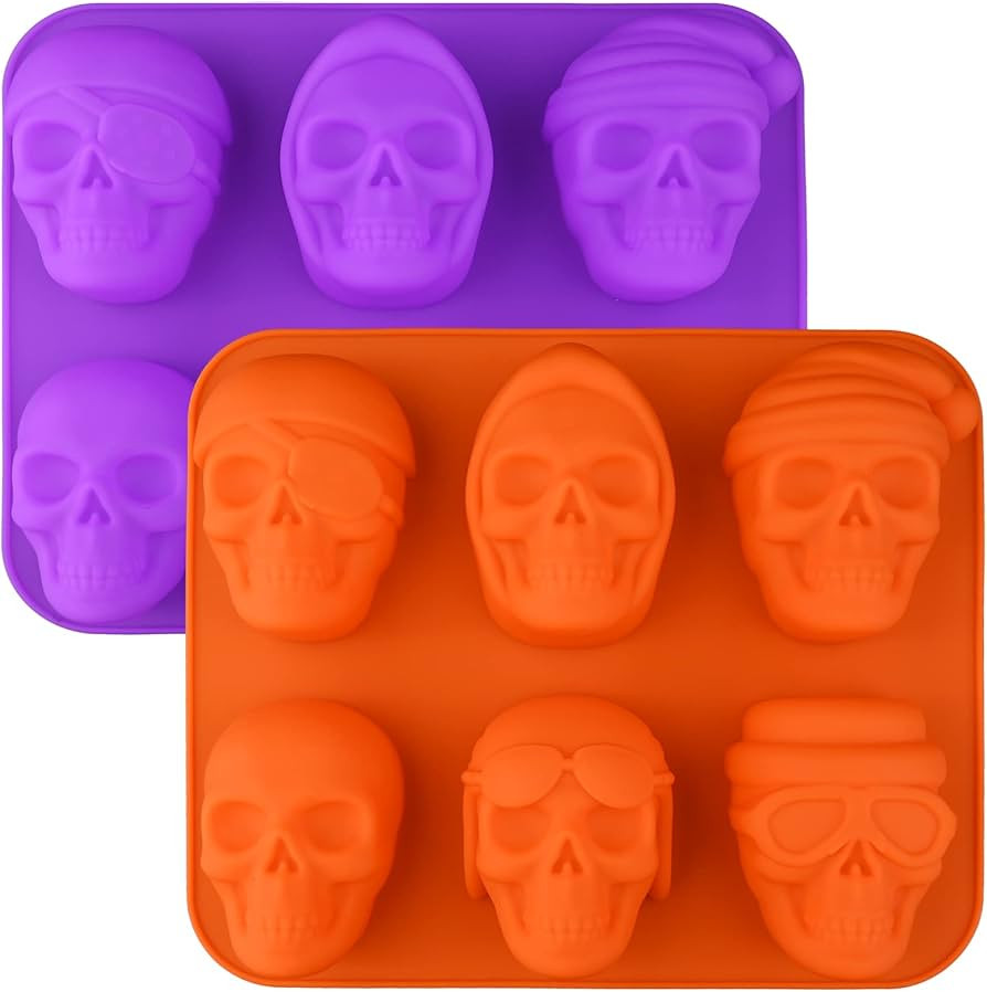 Sakolla Large Skull Cake Pan Silicone Molds, 2 Pack 6 Cavity Halloween Skull CakeletChocolate Mol... | Amazon (US)