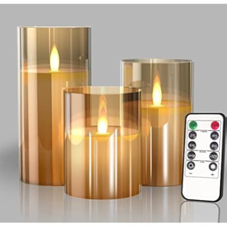 SILVERSTRO Set of 3, LED Candles with Remote, Moving Amber Flame Electroplated Glass Flameless Ca... | Amazon (US)