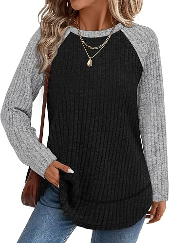 WIHOLL Long Sleeve Shirts for Women Fall Sweaters 2025 Lightweight Casual Tunic Tops Loose Fit Wi... | Amazon (US)