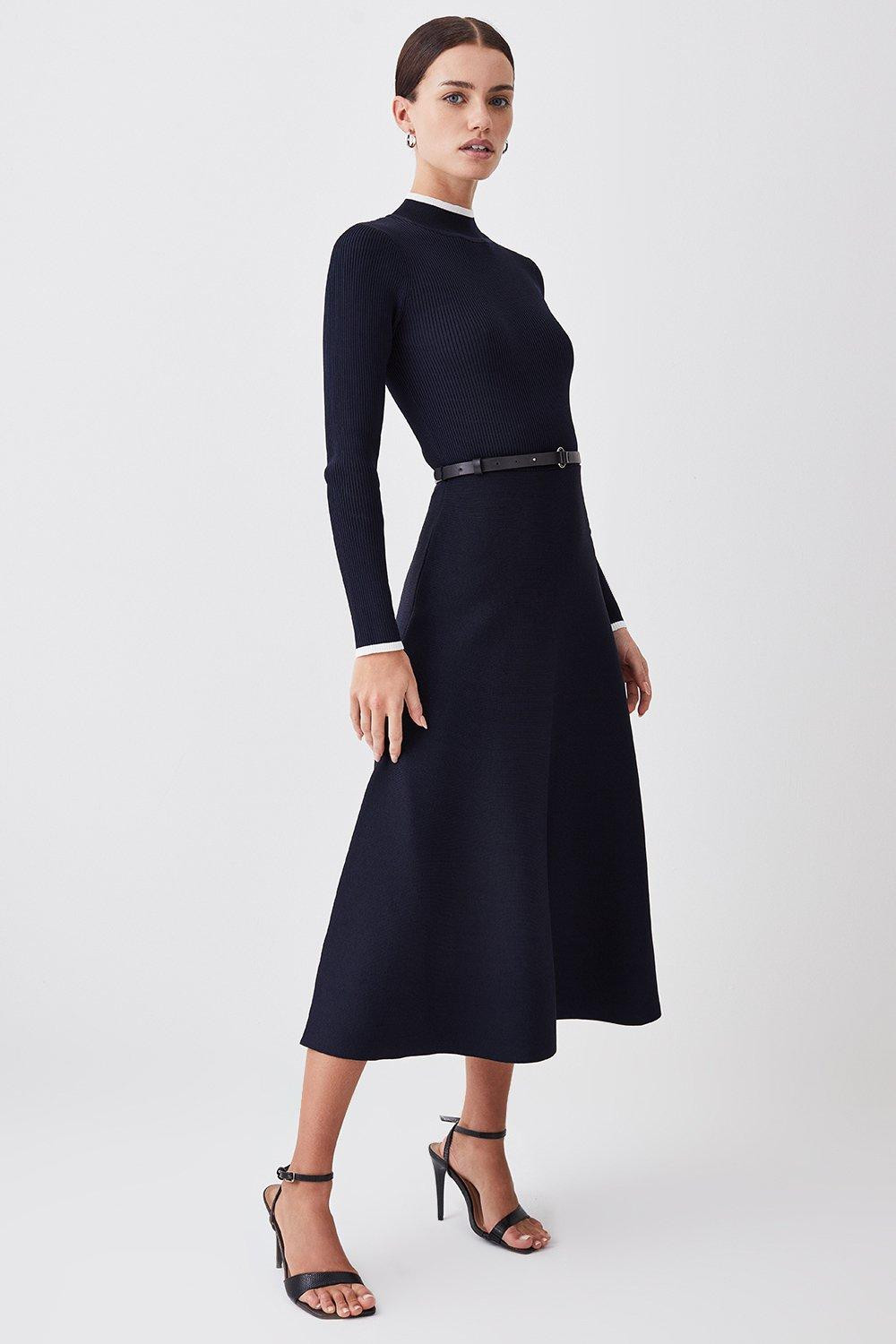 Tall Rib Knit Belted Midi Dress | Karen Millen UK + IE + DE + NL