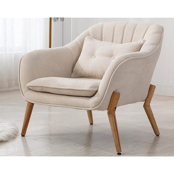 Guyou Wood Upholstered Armchair Accent Chair with Lumbar Cushion, Mid-Century Fabric Lounge Chair fo | Amazon (US)