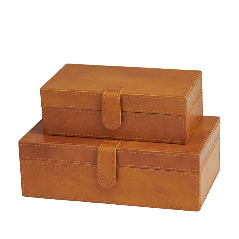 Brownsburg 2 Piece Handmade Faux Leather Decorative Box Set | Wayfair North America