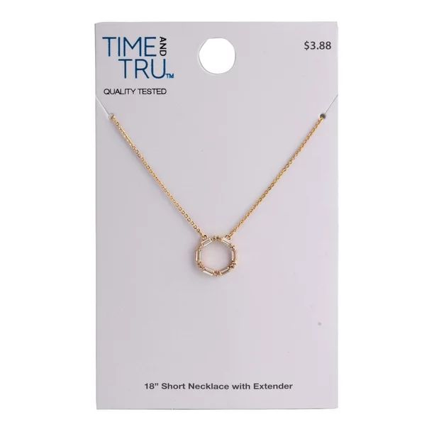 Time And Tru Women's Gold Tone Baguette Crystal Stone Delicate Pendant Necklace | Walmart (US)