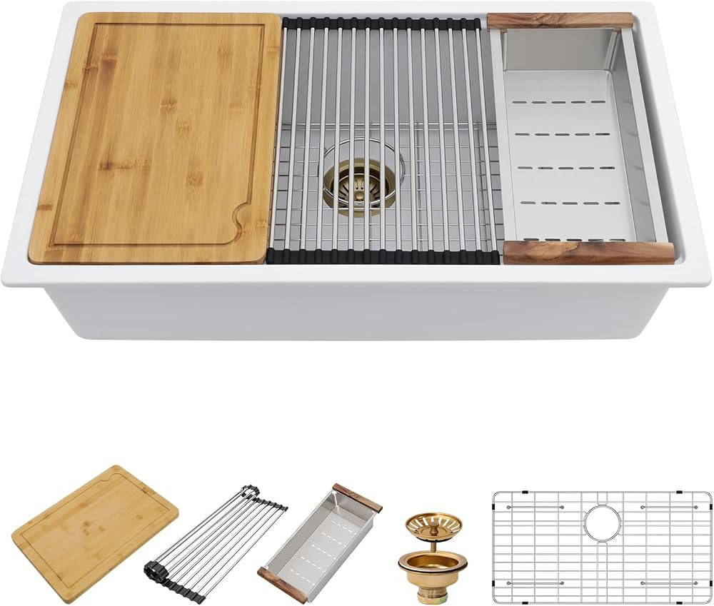 33 Granite Composite Kitchen Sink - Beslend 33x19 Inch Granite Workstation Kitchen Sink Undermoun... | Amazon (US)