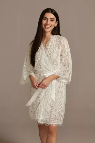 Crochet Lace Robe with Satin Sash | Davids Bridal