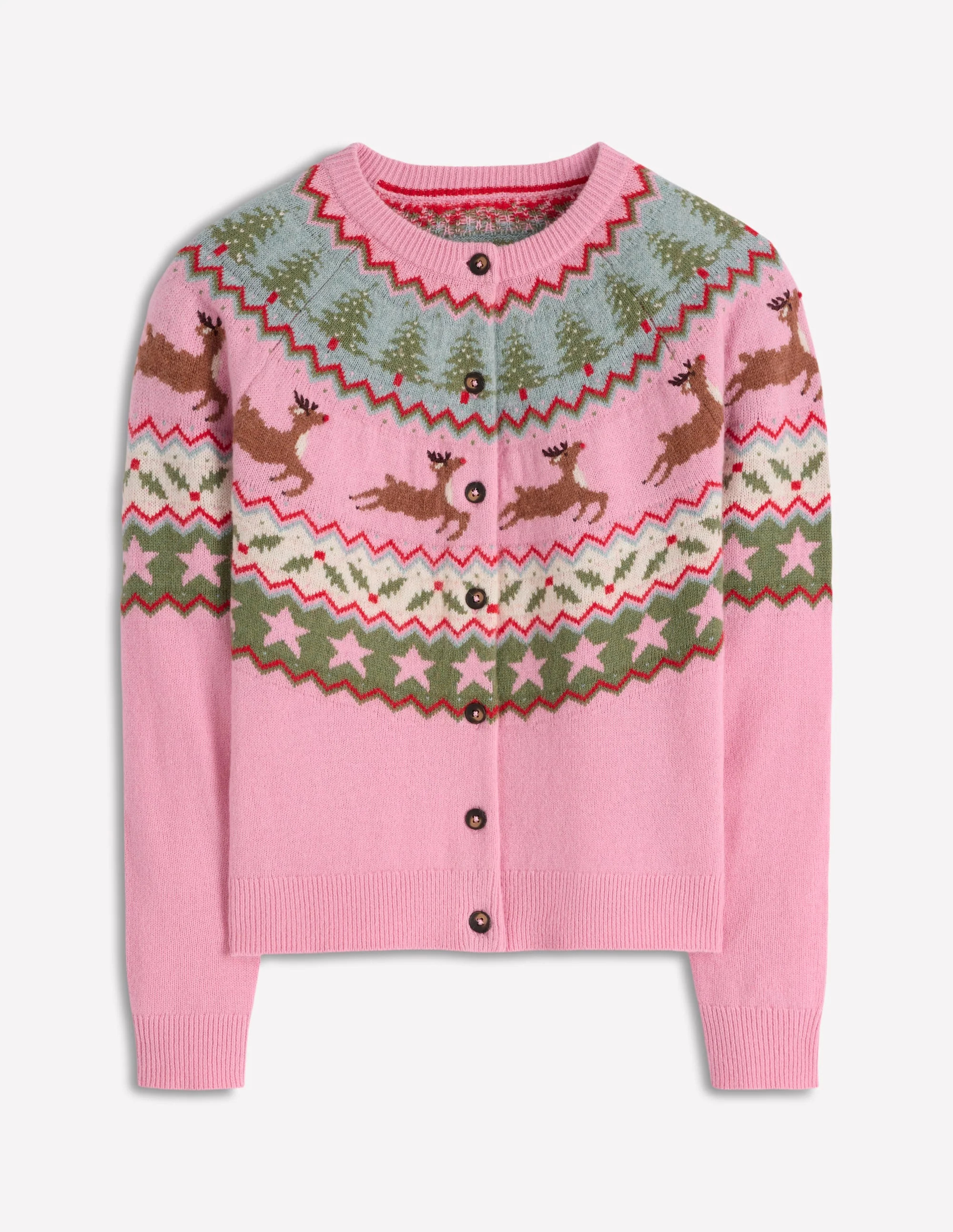 Edie Fair Isle Cardigan-Pink, Reindeer | Boden UK