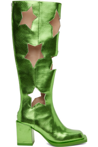 SSENSE Exclusive Green Snake Star Cut Boots | SSENSE