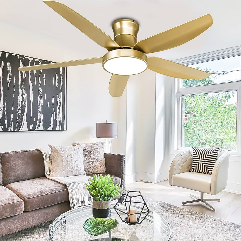 52" Gold Ceiling Fan with Lights Remote, Modern Led Low Profile Fan, Champagne Flush Mount Ceilin... | Amazon (US)