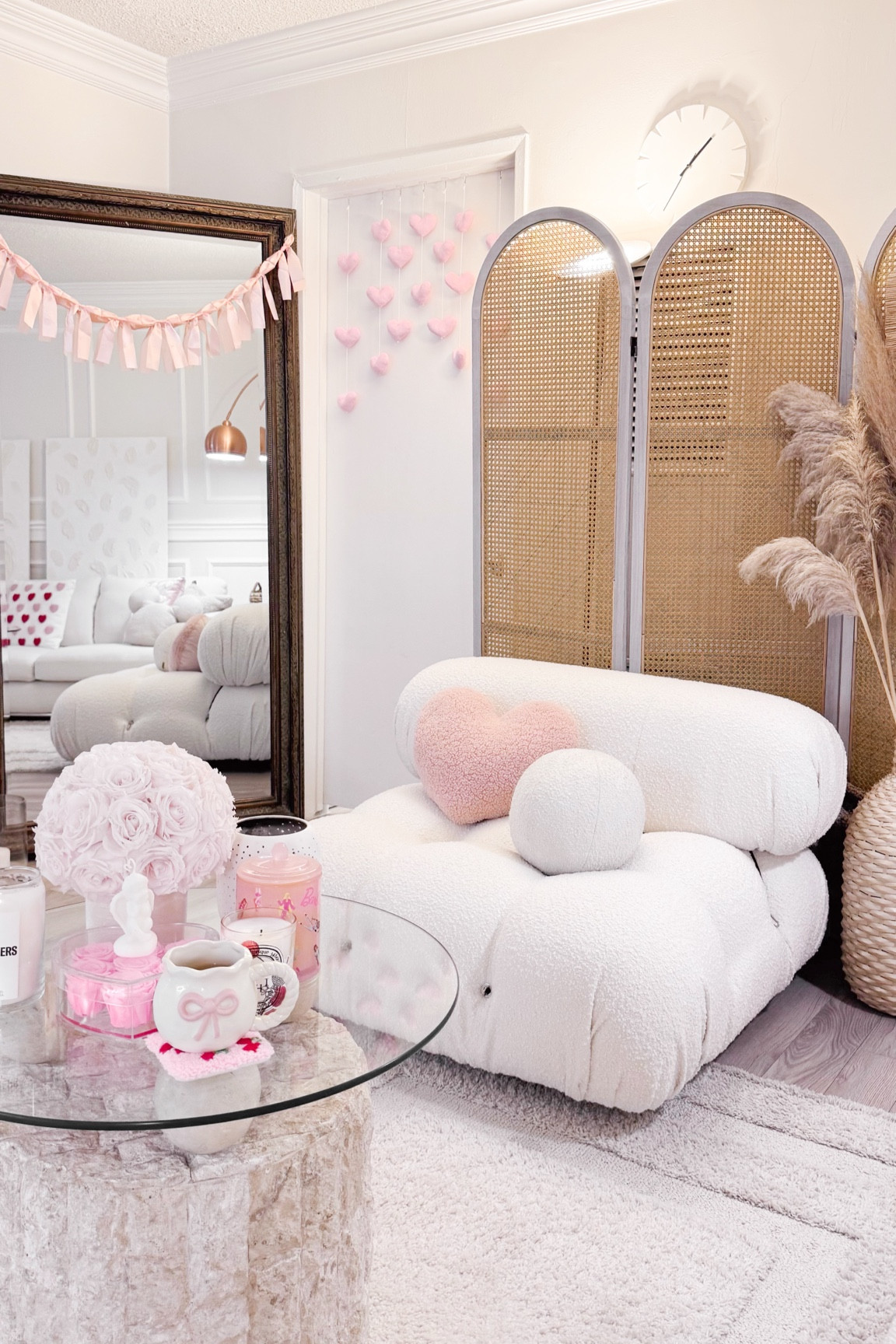 just living in my own pink little world in LA feels like i manifested my Pinterest visionboard 🕯️🩰🎀💘 speaking of pinterest boards, i pinned this @eternitymodernhome bouclé mario bellini sectional for years in my dream apartment board, and i cant believe that i know actually own one myself 🥹🩷 it was one of my first designer furniture obsessions, so this is such a pinch me moment! 

#LTKHome