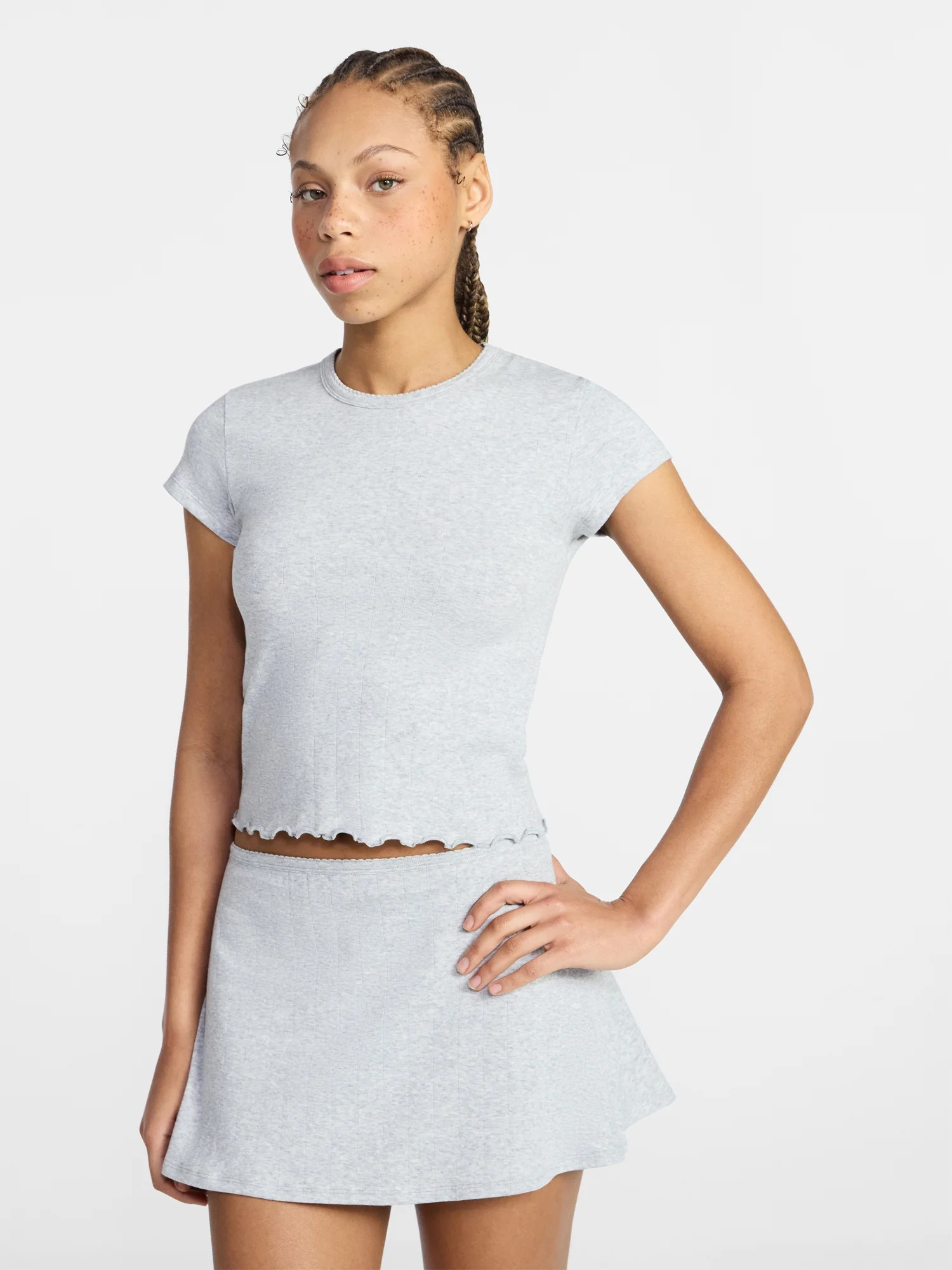 No Boundaries Cotton Stretch Drop Needle Baby Tee, Women's XS-XXXL | Walmart (US)