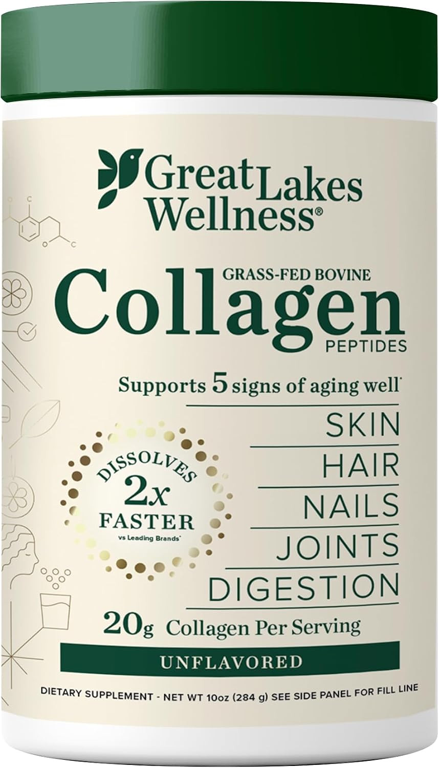 Great Lakes Wellness Collagen Peptides Powder for Skin, Hair, Nails, Joints & Digestion - Unflavored - Quick Dissolve Hydrolyzed, Non-GMO, Keto, Kosher - 16oz - Packaging May Vary | Amazon (US)