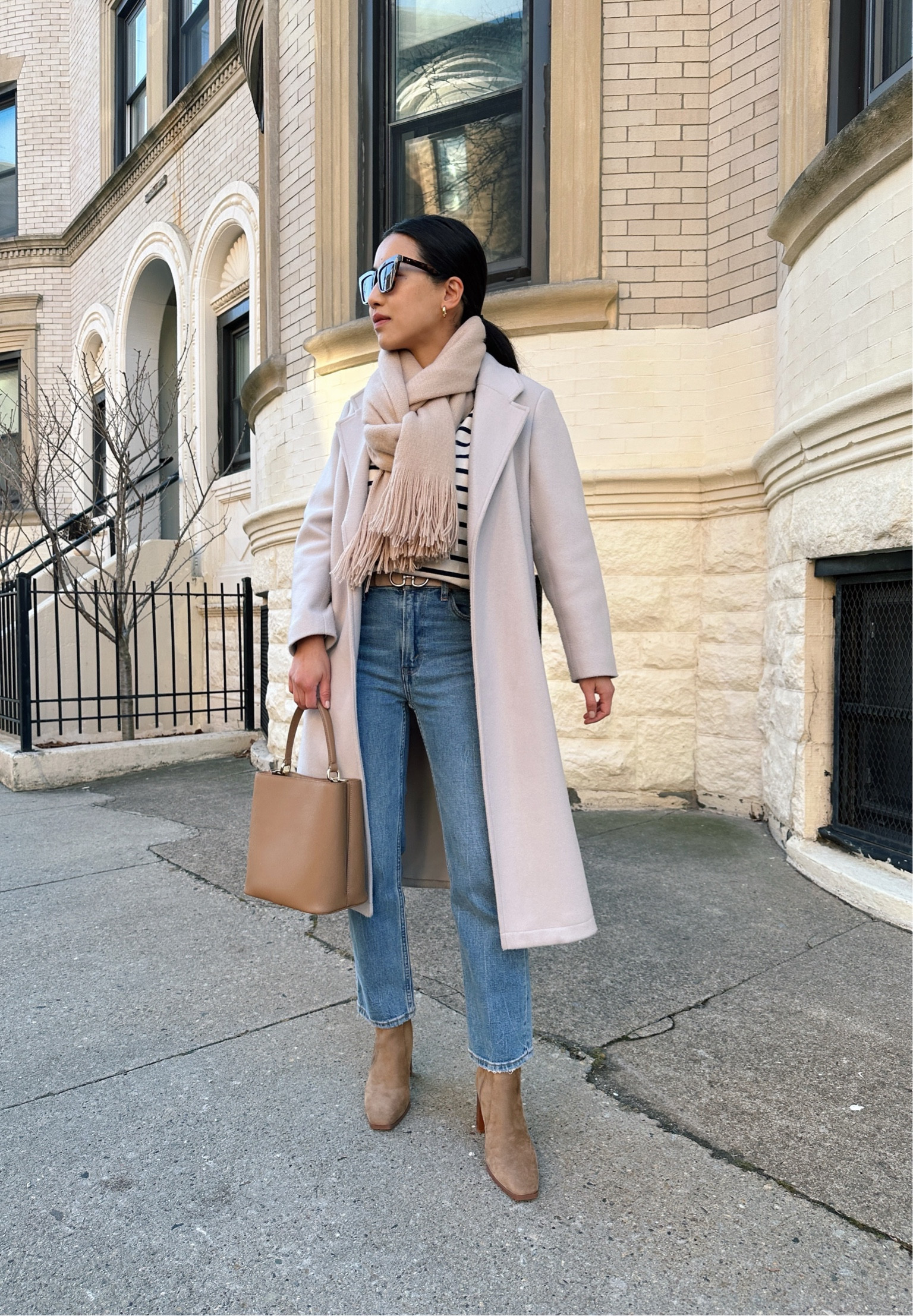 easy winter outfit with straight jeans // see my latest IG reel for a tutorial on how I tied my scarf!

•Abercrombie jeans 24 short
•Old Navy coat (old; similar linked)
•Sezane striped tee xxs
•Zara booties (old; similar linked)
•H&M scarf (old; similar linked)
•BP sunglasses 
•TDE bag (similar linked)

#petite

#LTKstyletip #LTKSeasonal