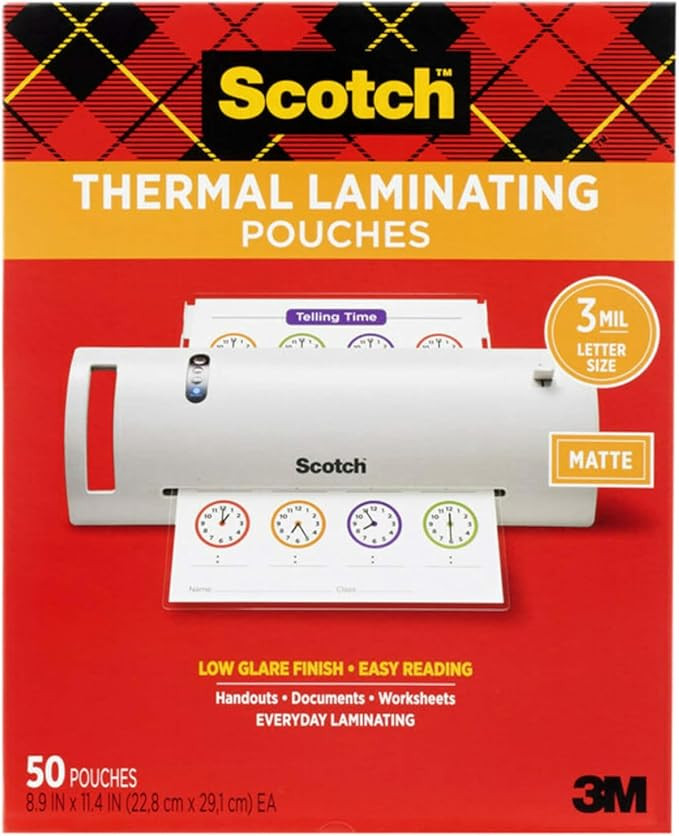 Scotch Matte Thermal Laminating Pouches, Ultra Clear with Matte Finish, Letter Size 8.9 in x 11.4... | Amazon (US)