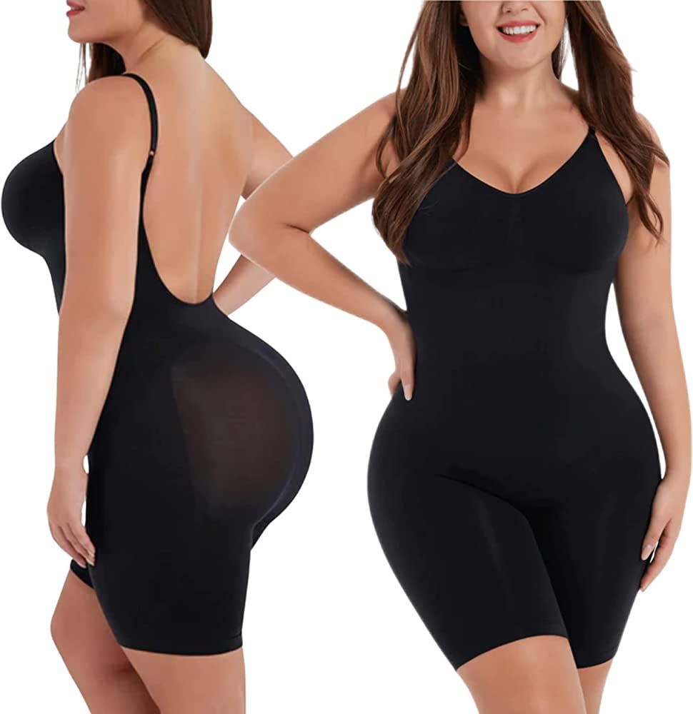 Shapewear Bodysuit for Women - Tummy Control Butt Lifter Open Back Mid Thigh Seamless Full Body S... | Amazon (US)