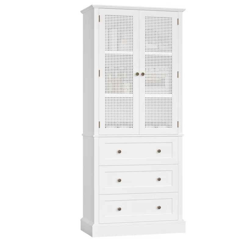 Ashlon 73" Kitchen Pantry With Adjustabel Shelf, Rattan Door Pantry Cabinet With Removable Wine R... | Wayfair North America