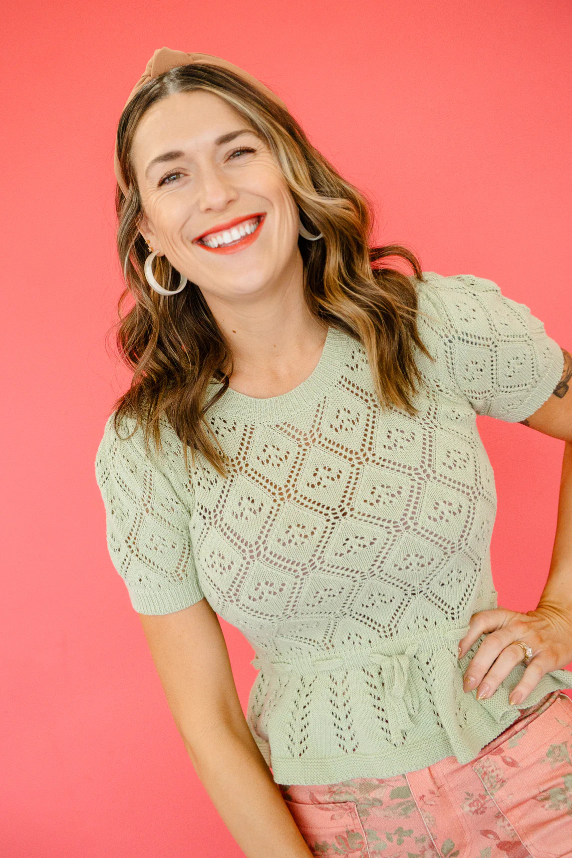 Skyler Pointelle Knit Peplum Top - Light Olive | MyEllement Boutique