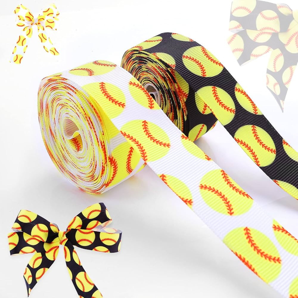 Grevosea 2 Rolls 10 Yards Softball Ribbon, Softball Grosgrain Ribbon Cheer Ribbon Pattern Wrappin... | Amazon (US)