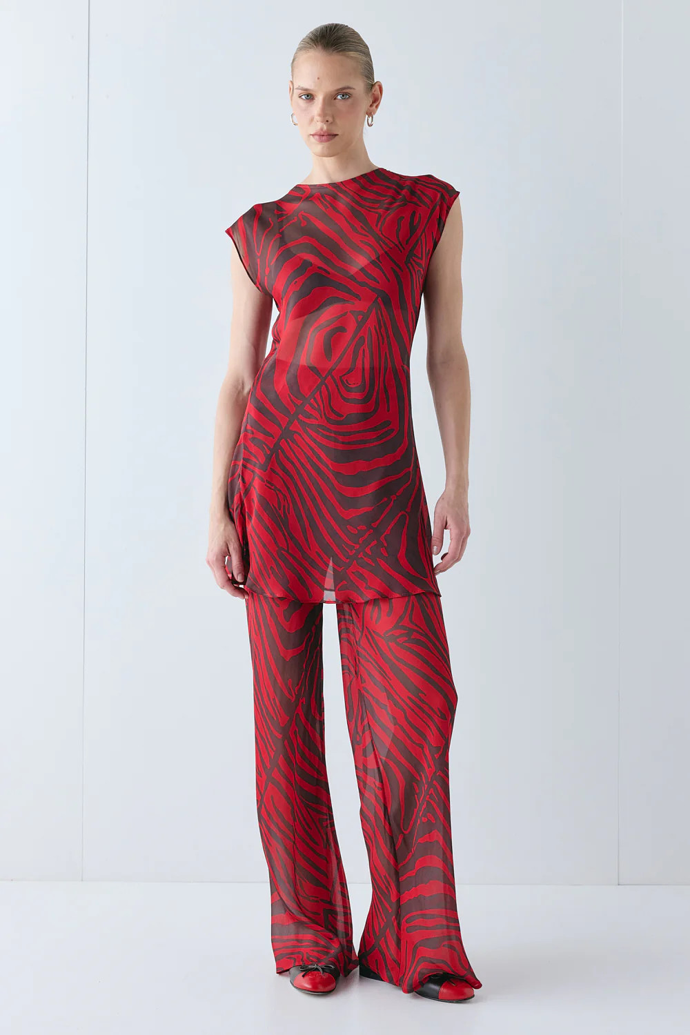 Ames Sheer Mini Dress Red Zebra | VRG Grl