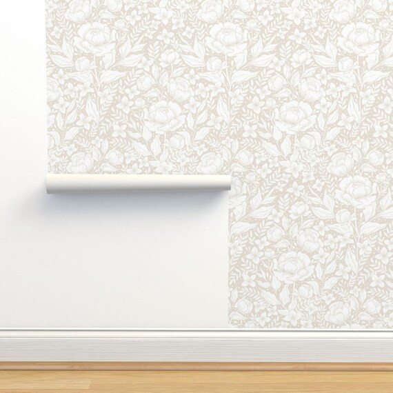 Art Nouveau Wallpaper  Peonies Neutral Botanicals by - Etsy | Etsy (US)