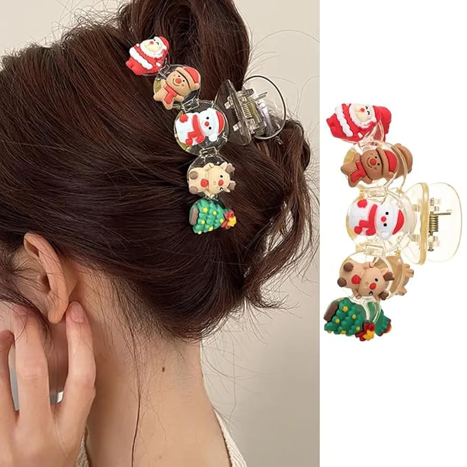 Christmas Hair Clips Christmas Hair Claw Clips Xmas Tree Snowman Santa Claus Elk Hair Accessories... | Amazon (US)