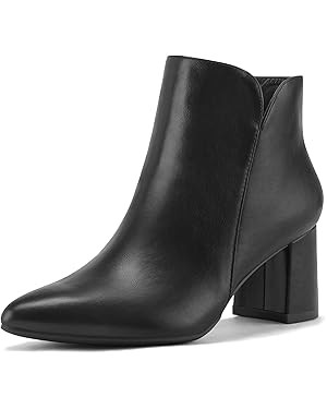 mysoft Women's Ankle Boots Chunky Block Low Heel Comfortable Pointed Toe Side V Cutout Dressy Off... | Amazon (US)