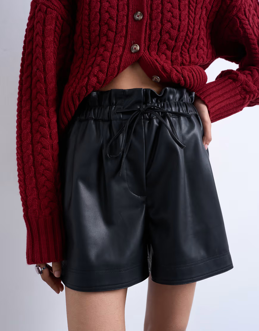 Topshop faux leather paperbag shorts in black | ASOS (Global)