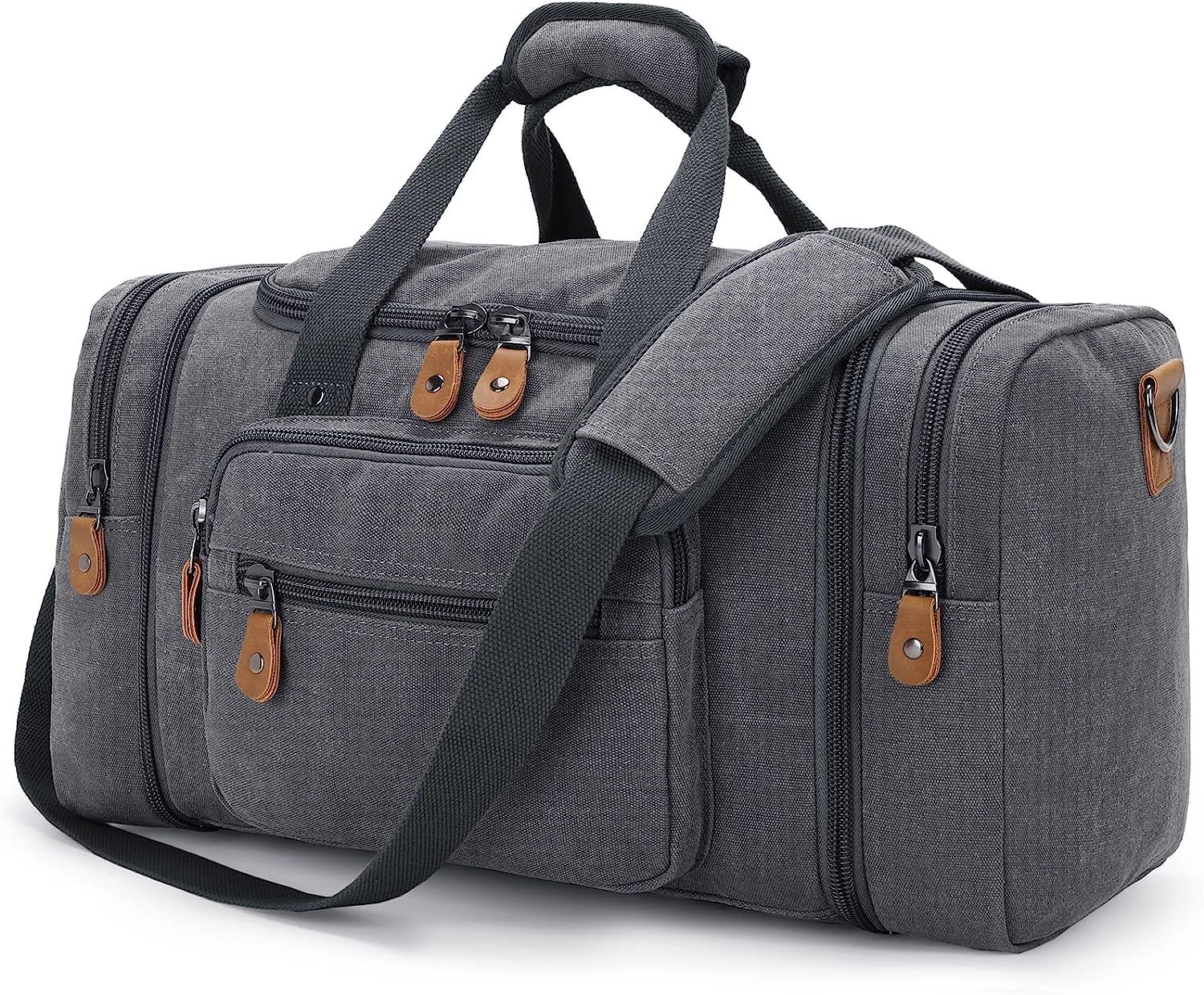 Gonex Canvas Duffle Bag for Travel 50L Expandable Duffel Weekend Overnight Bag men (Gray) | Amazon (US)