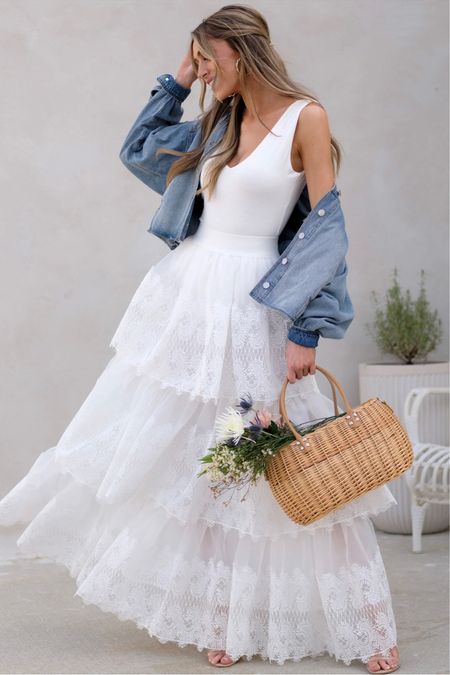 White spring dress #ootd 

White lace maxi skirt 
Bride to be 
Bridal outfit 

#LTKSeasonal #LTKunder100 #LTKstyletip