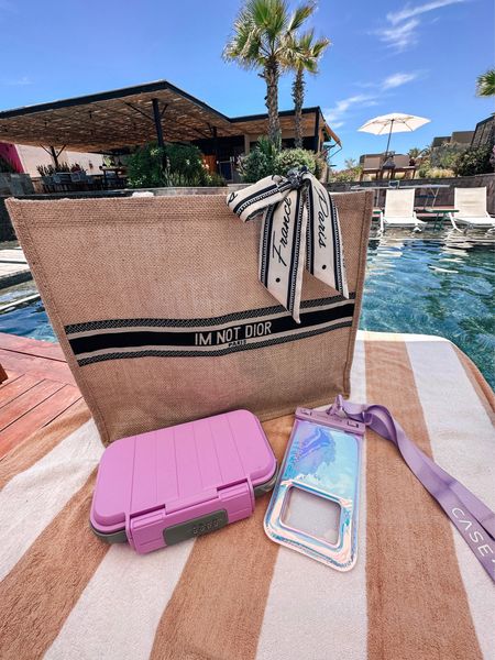 Beach and pool essentials 
Large beach bag
Underwater phone case
Portable safe 